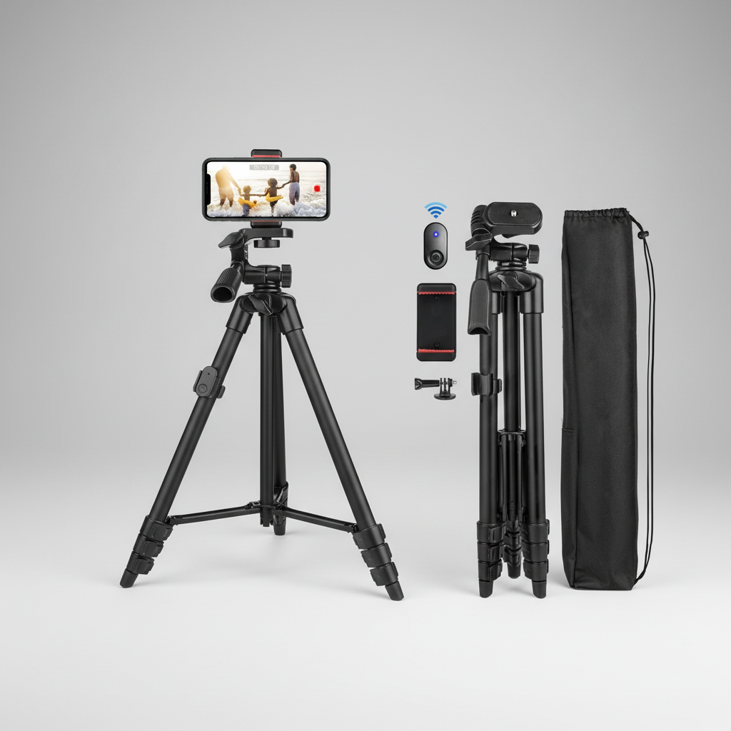 Lightweight camera tripod with tripod design, universal mount and carry bag