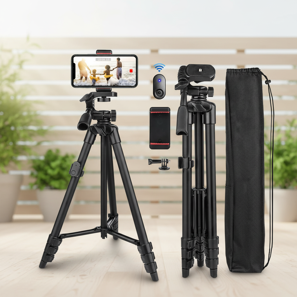 Lightweight camera tripod with tripod design, universal mount and carry bag