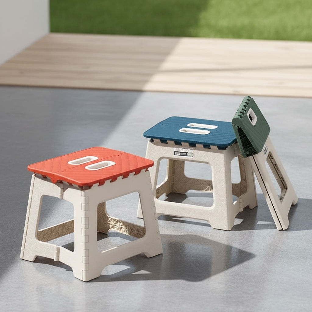 Collapsible folding stool with carry handle for camping and picnics