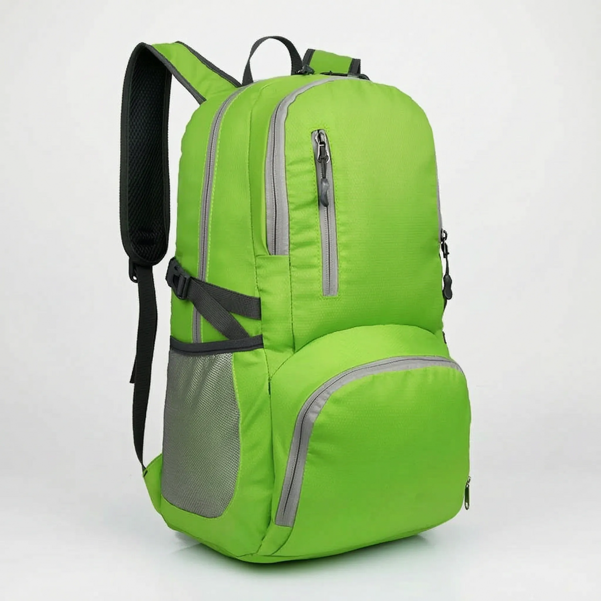 Foldable travel rucksack with water-repellent finish and padded straps