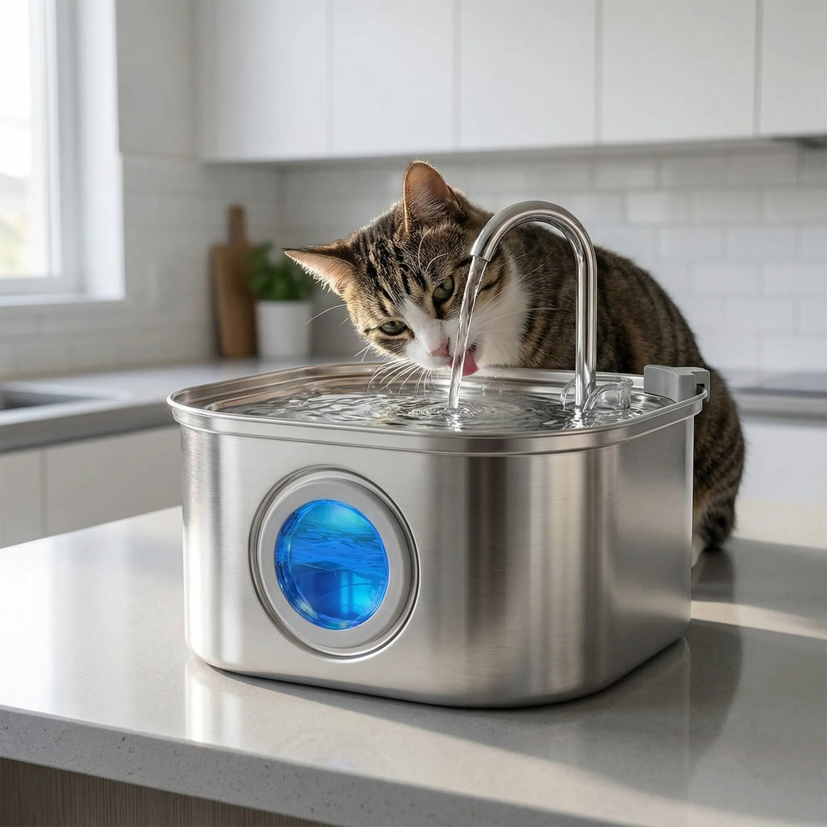 Automatic pet water fountain stainless steel with integrated filter system