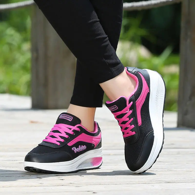 Womens platform sneakers two-tone with rocker sole