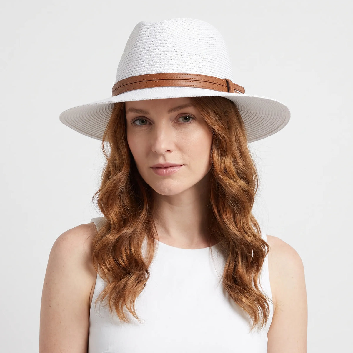 Wide brim fedora hat with breathable woven construction