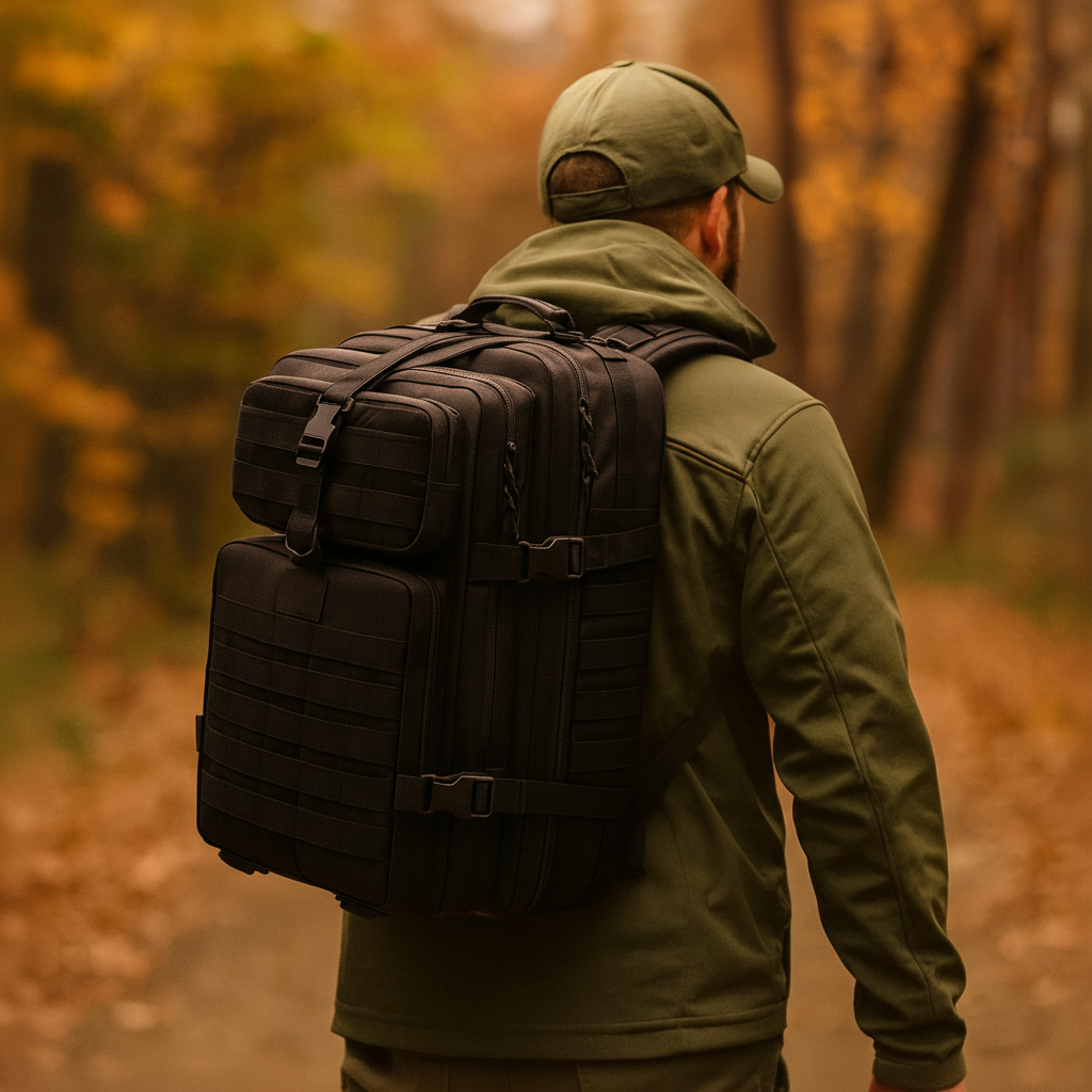 Tactical 50 litre backpack with MOLLE system and anti-theft pocket