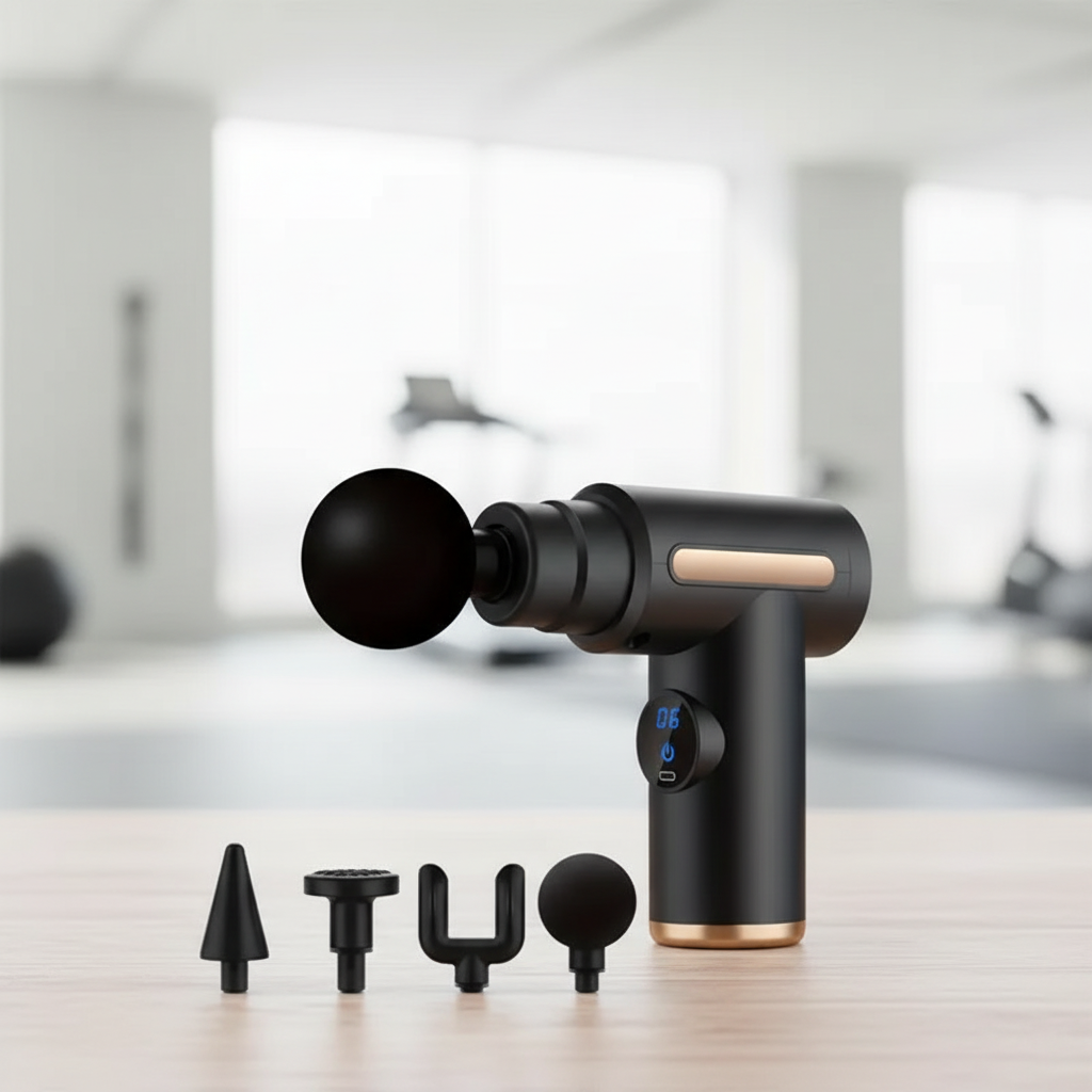 Portable handheld percussion massager with multiple interchangeable heads