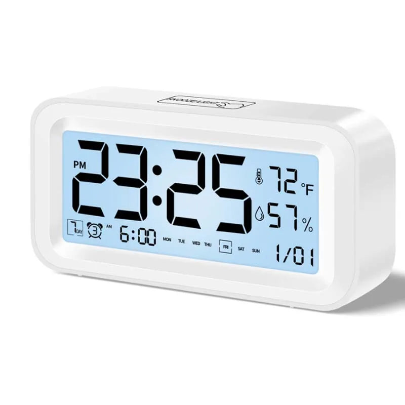 Digital LED alarm clock with temperature and humidity display