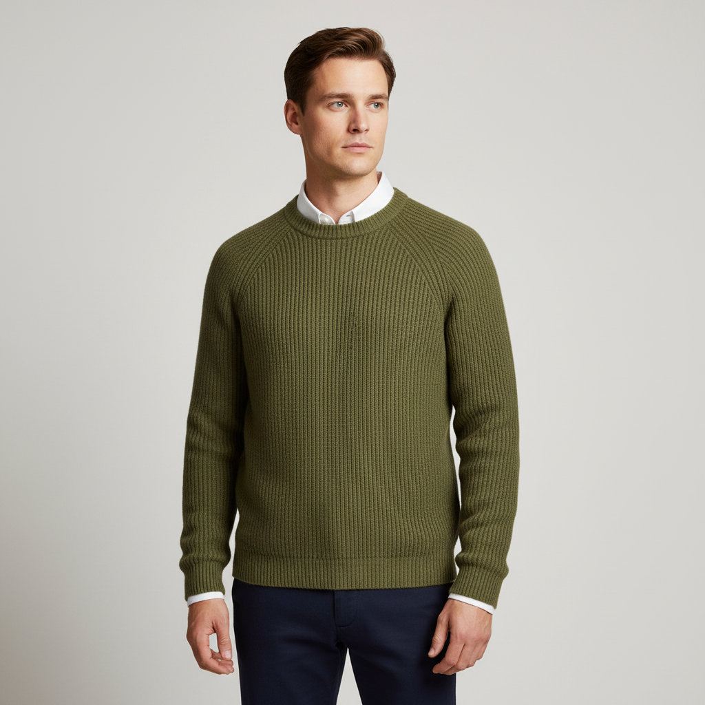 Thick merino wool pullover with raglan sleeves and crew neck