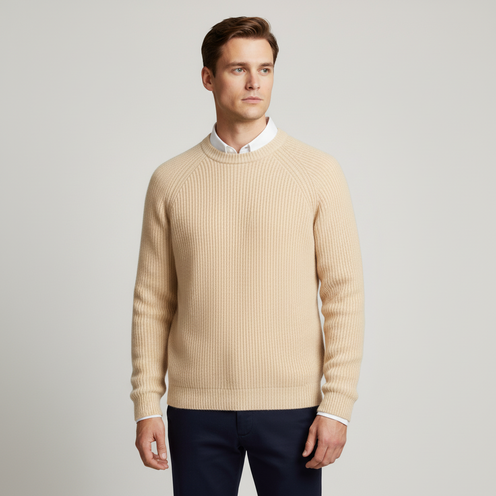 Thick merino wool pullover with raglan sleeves and crew neck