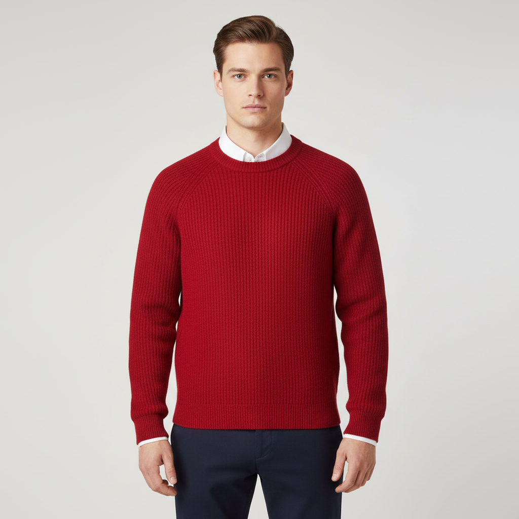 Thick merino wool pullover with raglan sleeves and crew neck
