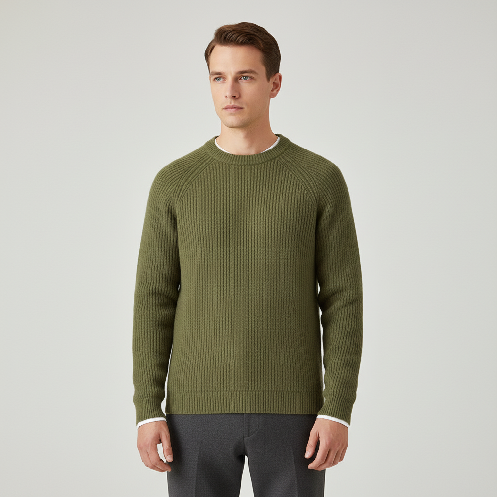 Thick merino wool pullover with raglan sleeves and crew neck