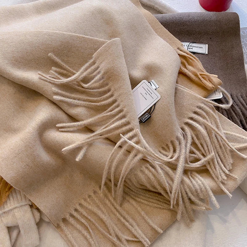 Soft thick winter scarf with fringe and brushed polyester finish