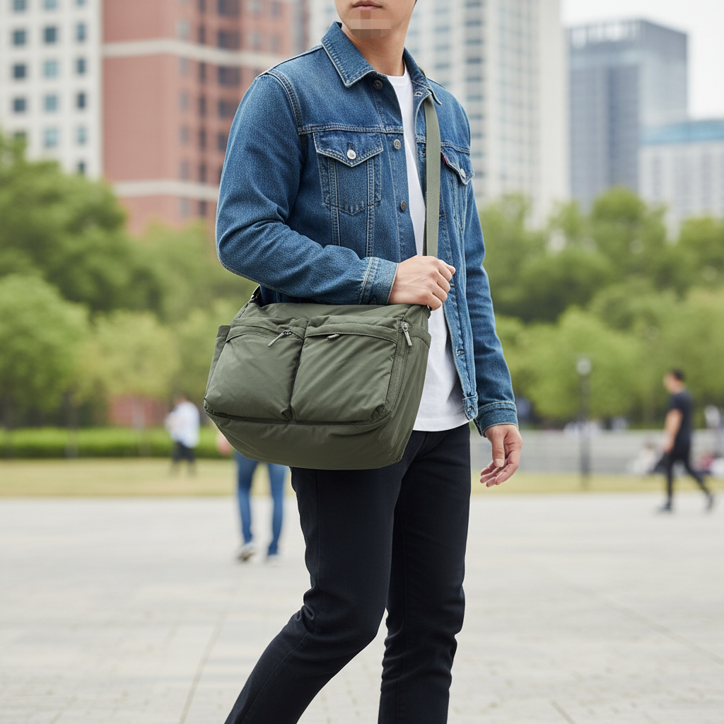 Thickened nylon messenger bag with padded laptop compartment