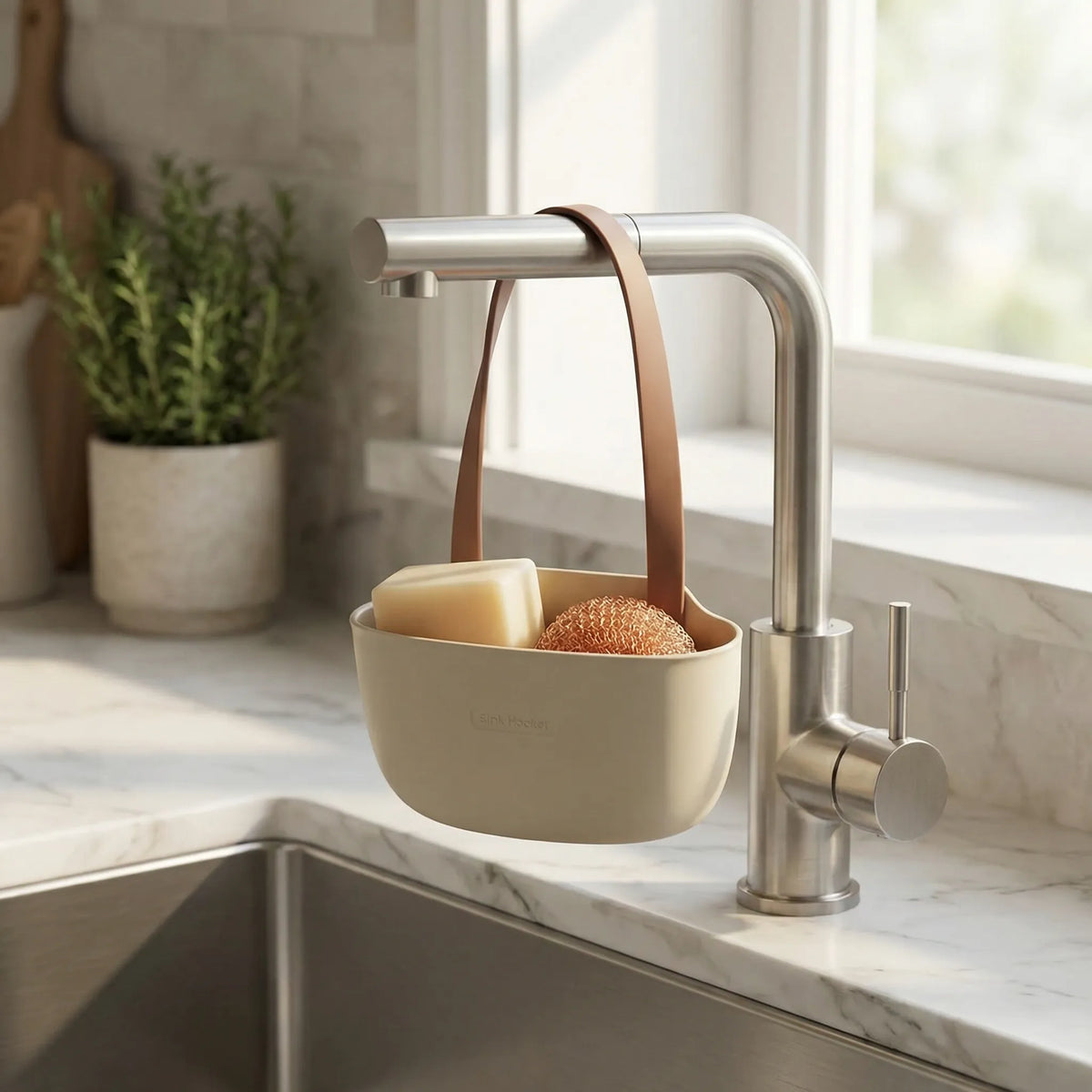 Hanging sink caddy with drainage design for sponges and soap