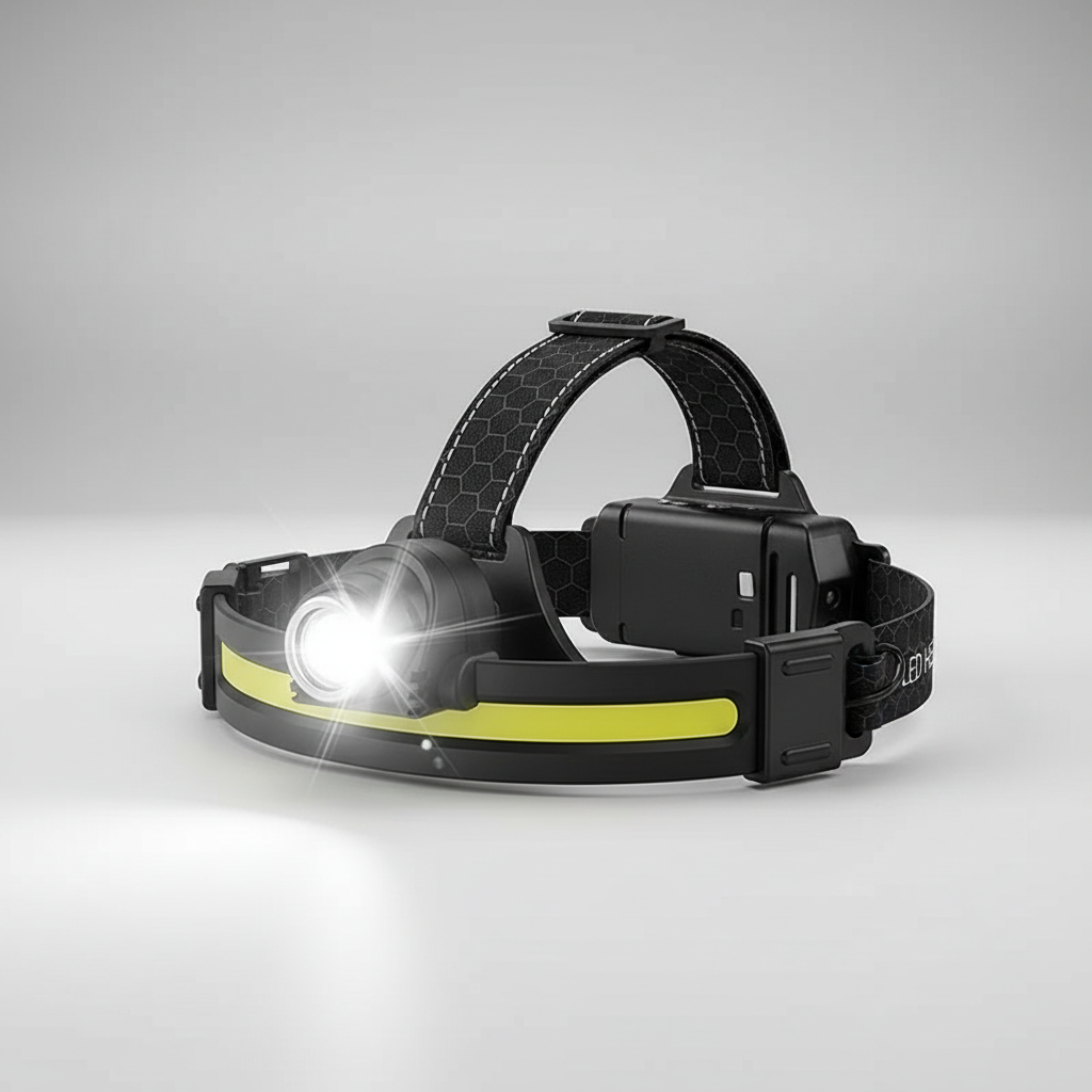 Rechargeable LED headlamp with dual beam and motion sensor