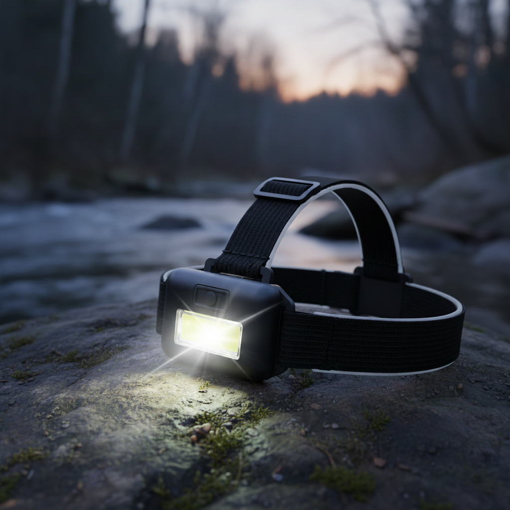 Compact COB headlamp with elastic strap and three light modes