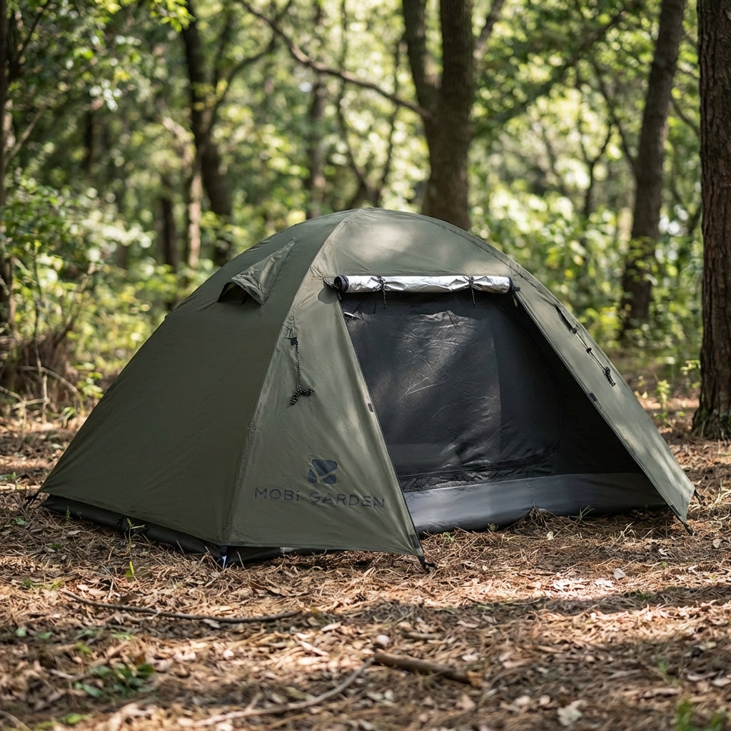 Two person dome tent with lightweight compact design and sun protection