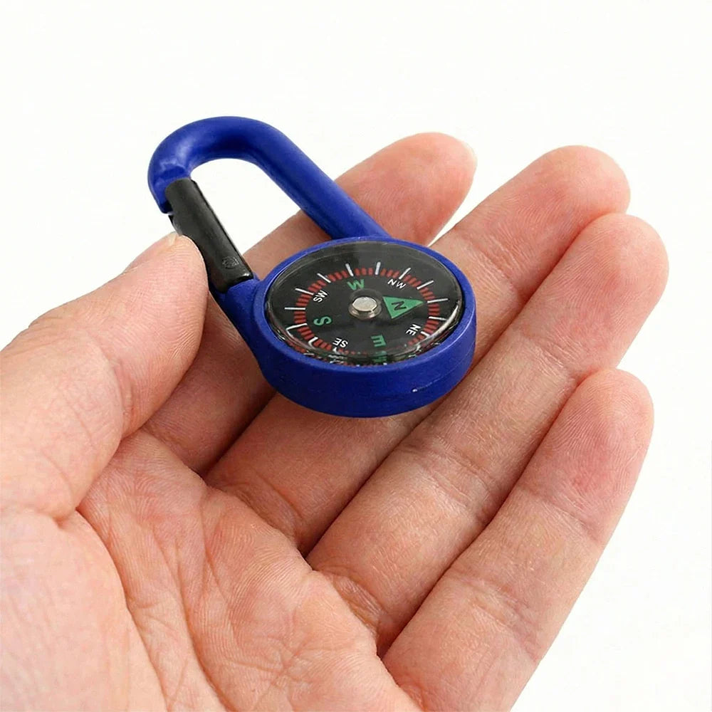 Mini carabiner compass keychain with spring gate attachment