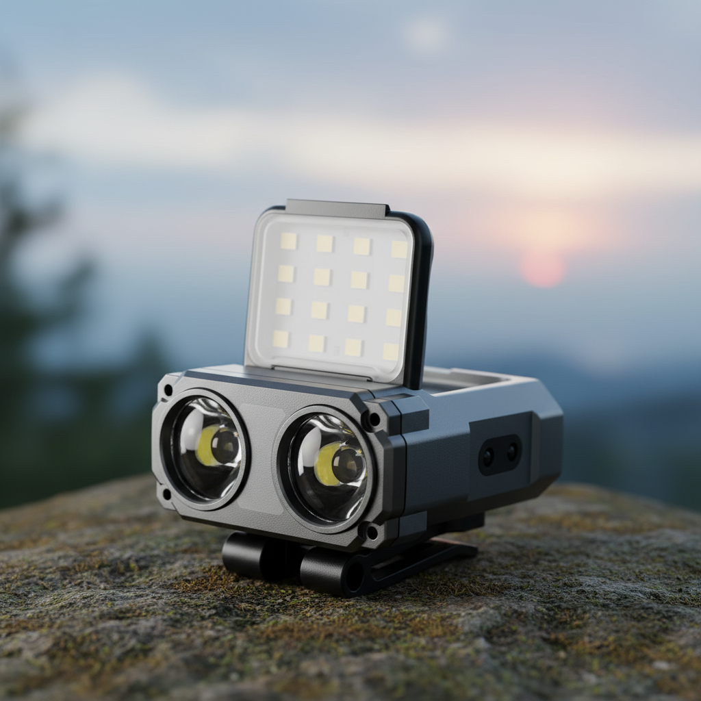 Rechargeable clip headlamp with dual LED beams and motion sensor