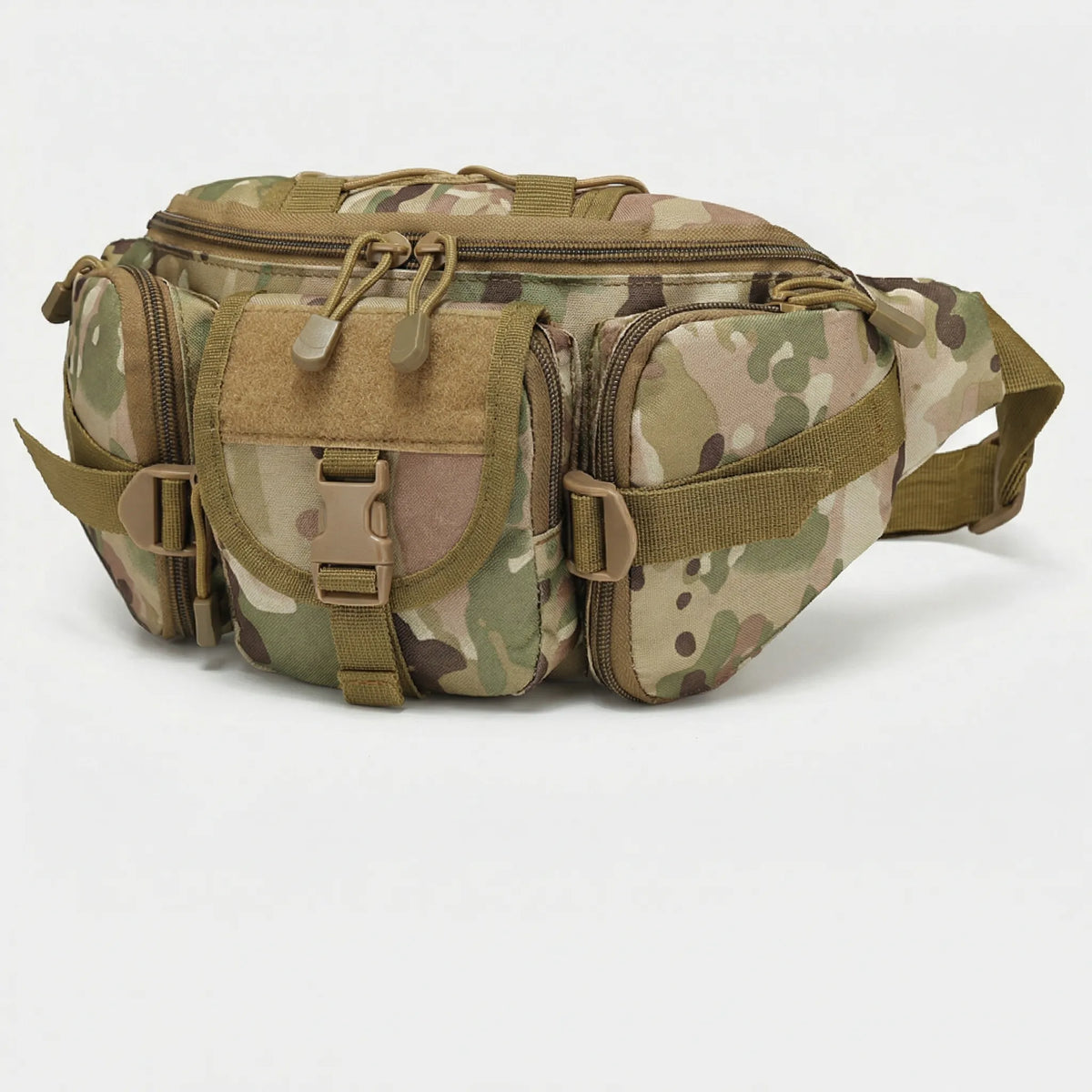Multipocket waist pouch with organised compartments and adjustable strap