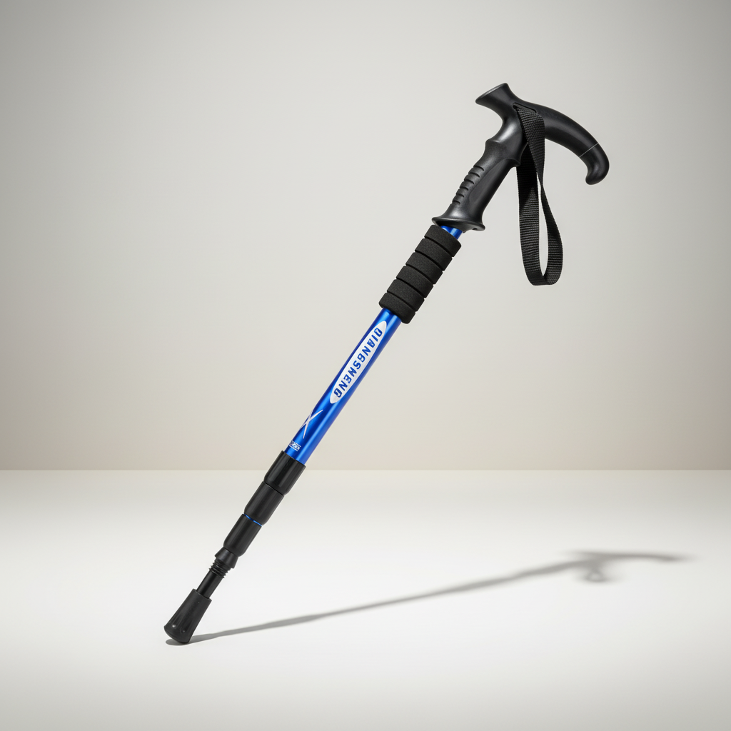 Foldable trekking pole with ergonomic T-handle and aluminium shaft