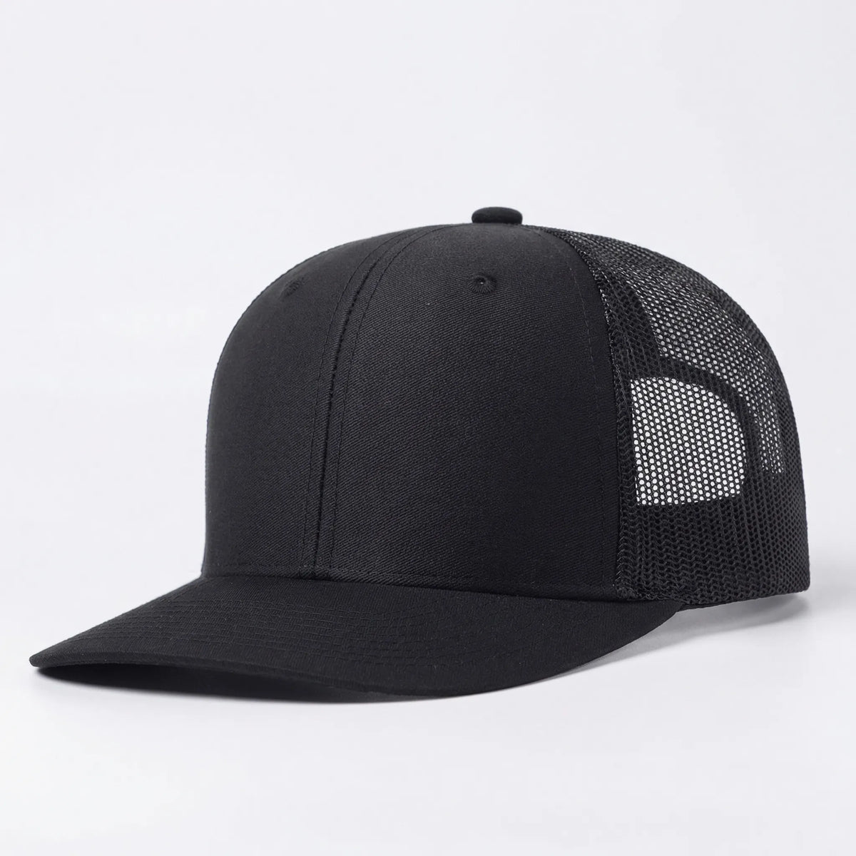 Unisex trucker cap with slightly curved brim and breathable mesh back