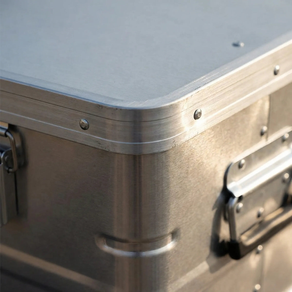 Large capacity camping storage box with secure latches and foldable handles