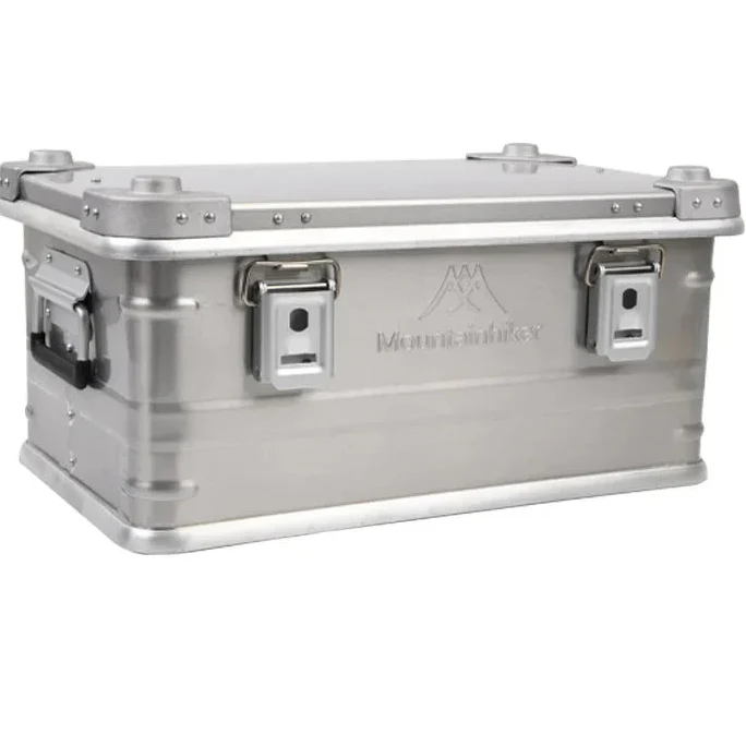Large capacity camping storage box with secure latches and foldable handles