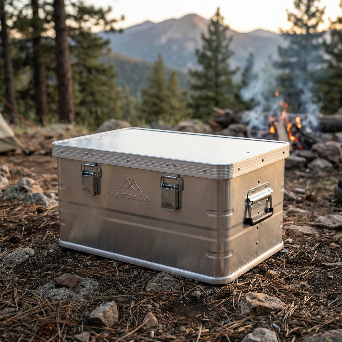 Large capacity camping storage box with secure latches and foldable handles