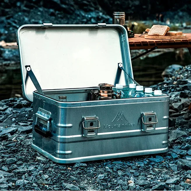 Large capacity camping storage box with secure latches and foldable handles