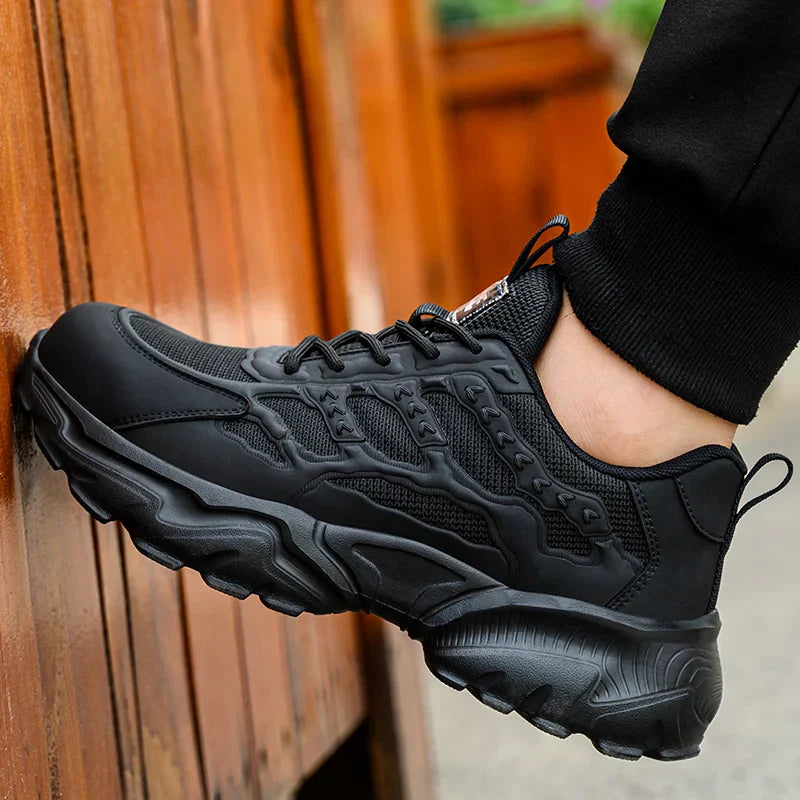 Lightweight protective work shoes with puncture-resistant sole and breathable mesh