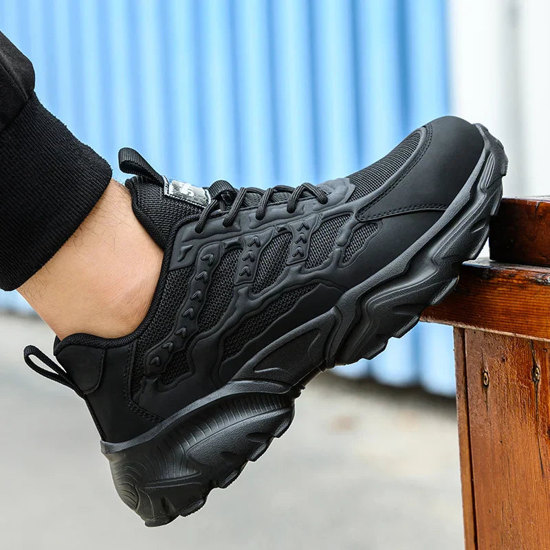 Lightweight protective work shoes with puncture-resistant sole and breathable mesh