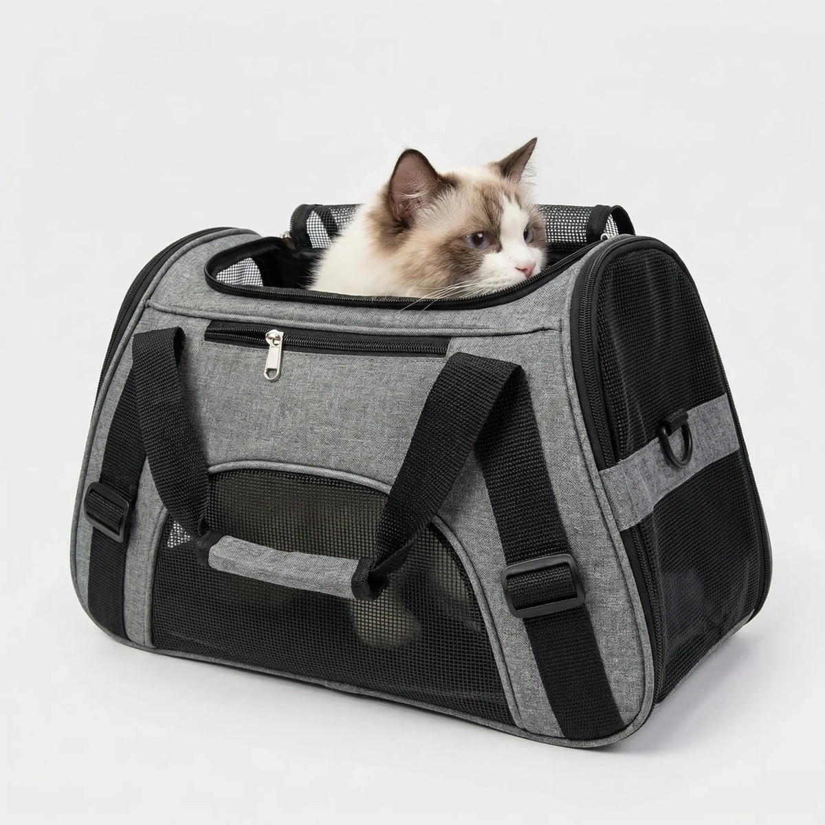 Breathable mesh pet carrier bag with open tent roof for small dogs and cats