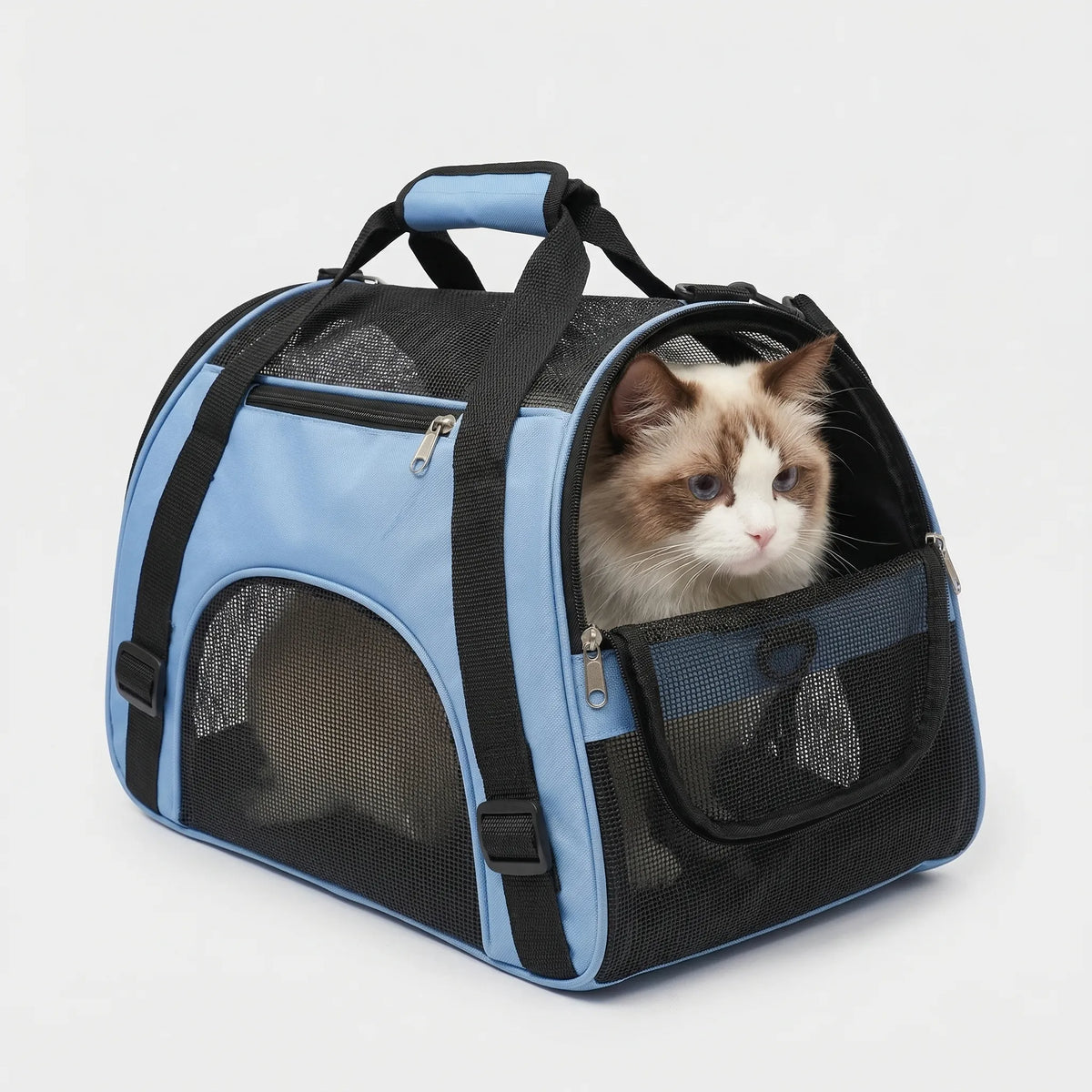 Breathable mesh pet carrier bag with open tent roof for small dogs and cats