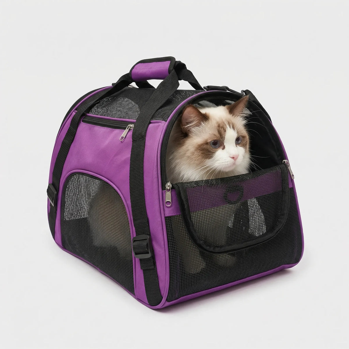 Breathable mesh pet carrier bag with open tent roof for small dogs and cats