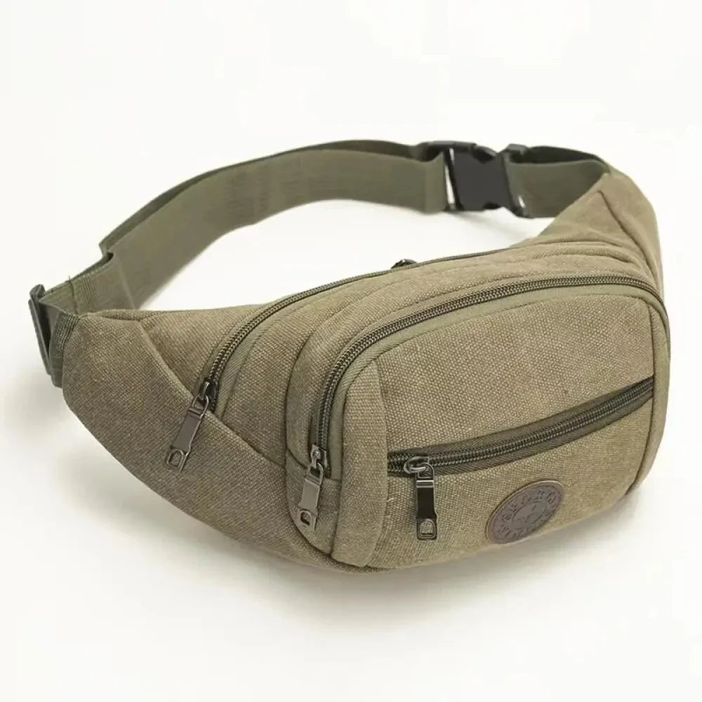 Canvas waist pack with multiple pockets and adjustable strap