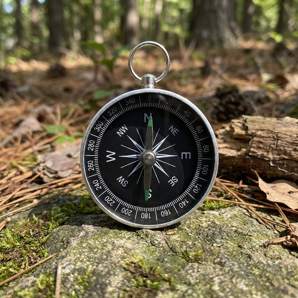 Compact pocket compass with key ring attachment for hiking and camping