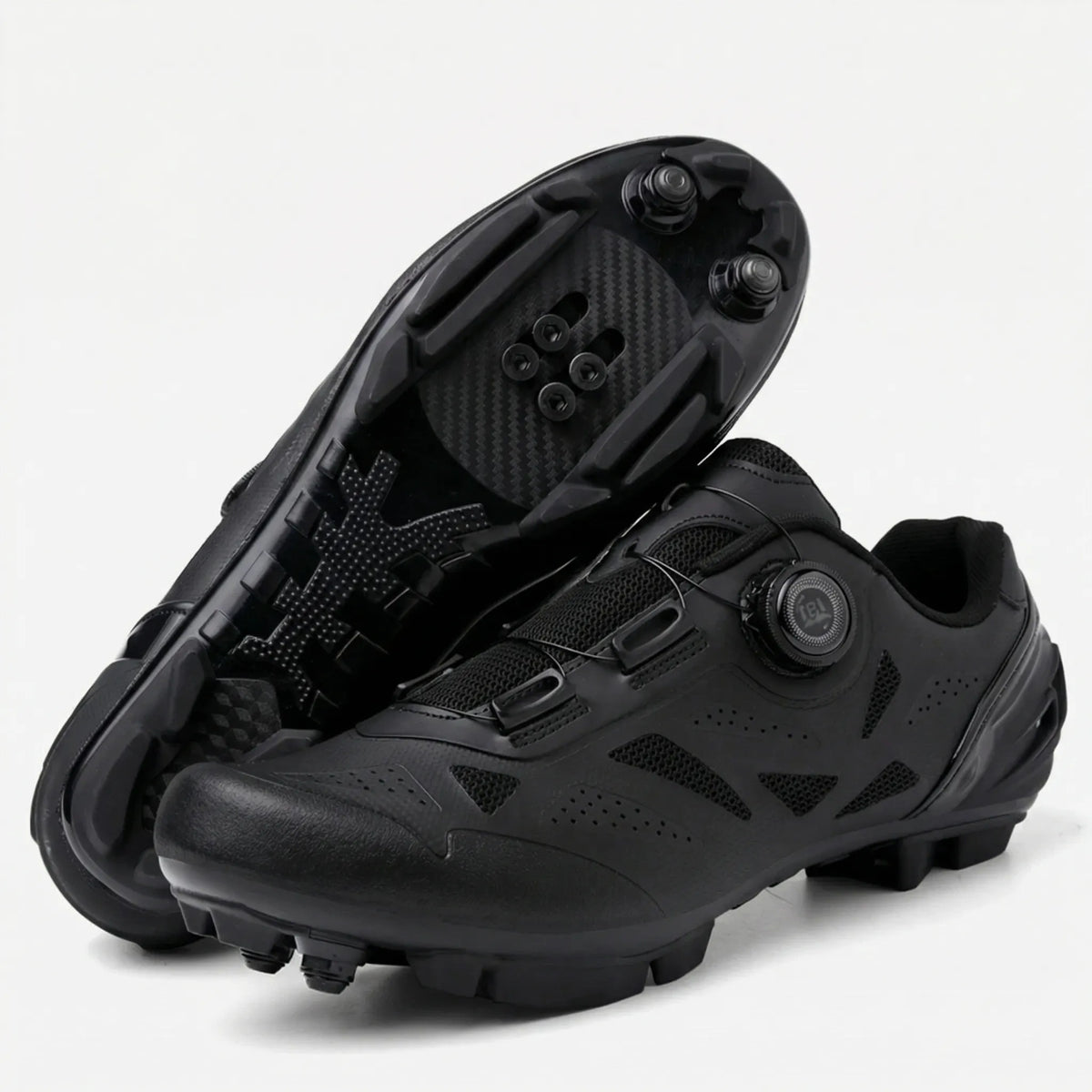 Mountain bike cycling shoes with rotary dial closure and SPD cleat-compatible sole