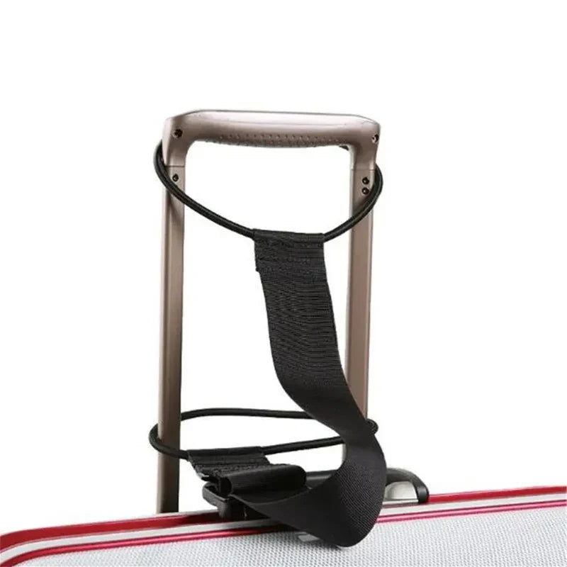Adjustable nylon luggage strap with elastic loops and quick-adjust buckle