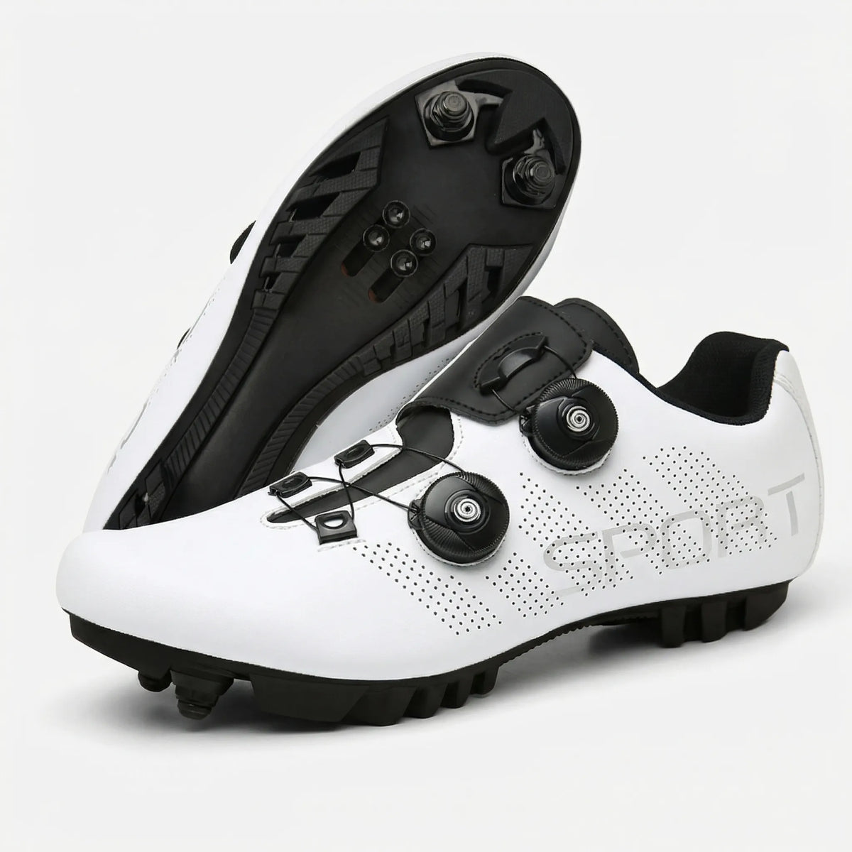 MTB cycling shoes with dual rotary dial closure and SPD cleat compatibility