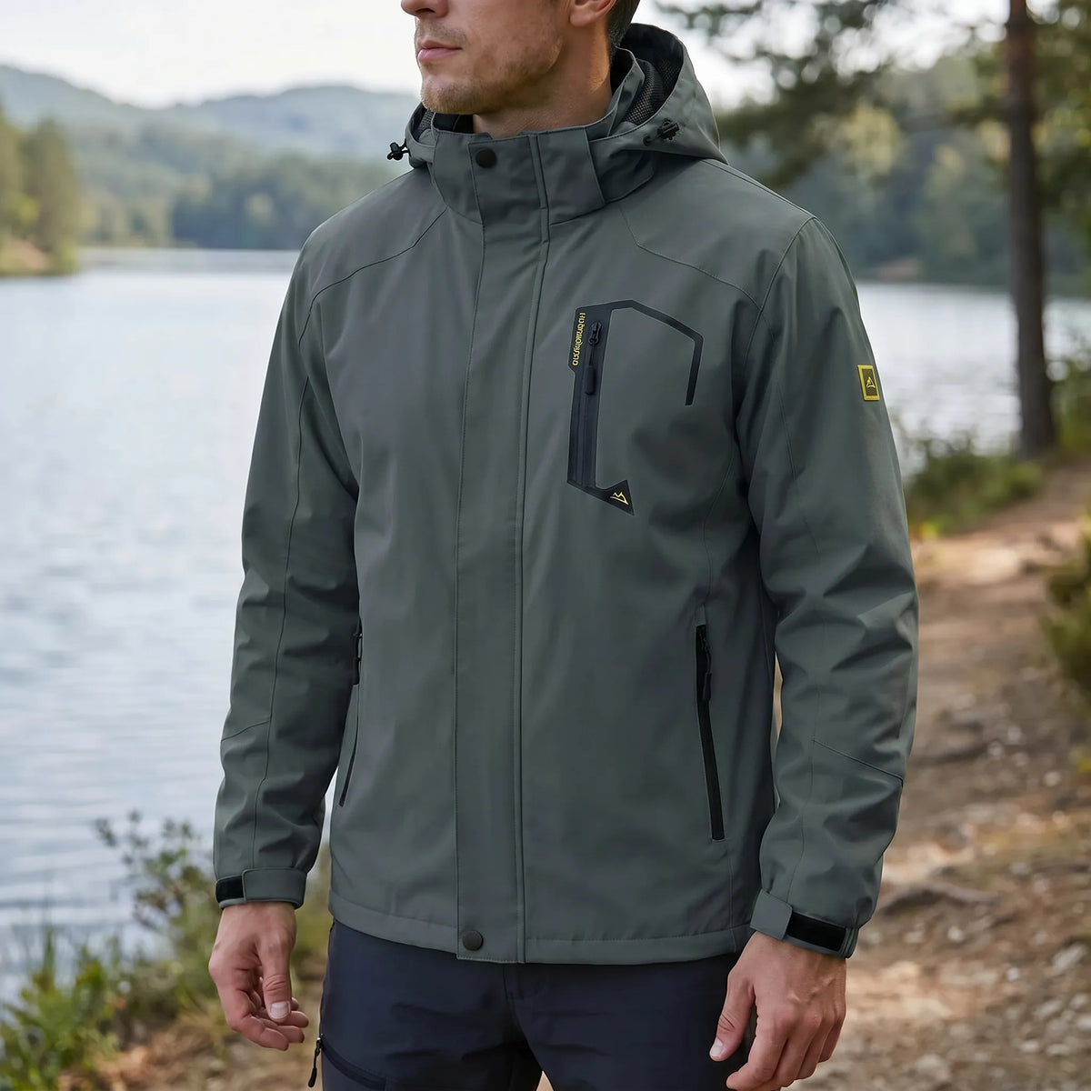 Lightweight windbreaker with water-repellent shell and adjustable hood