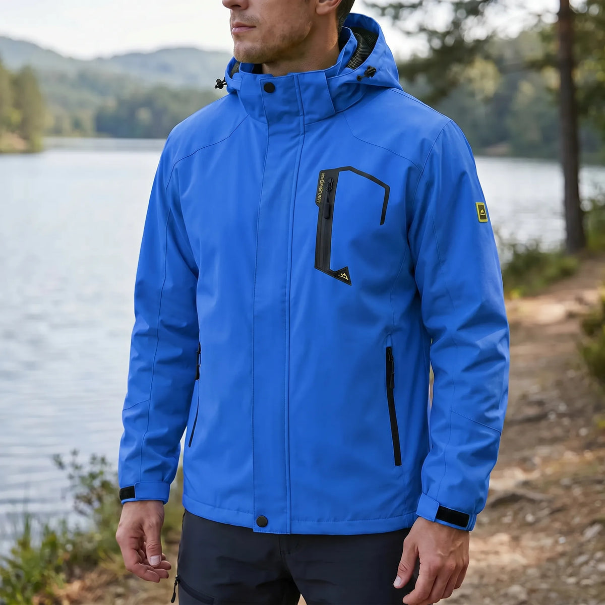 Lightweight windbreaker with water-repellent shell and adjustable hood