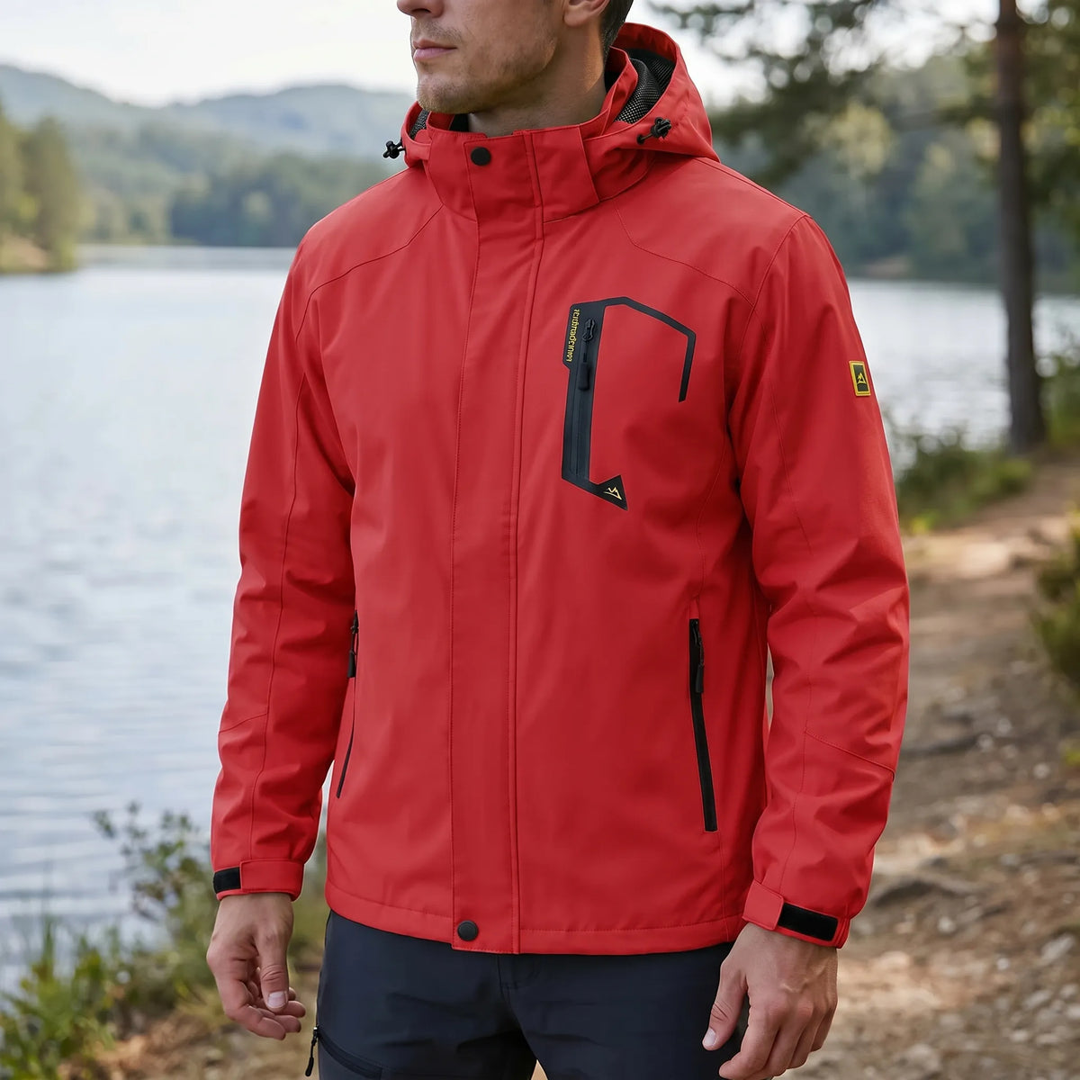 Lightweight windbreaker with water-repellent shell and adjustable hood
