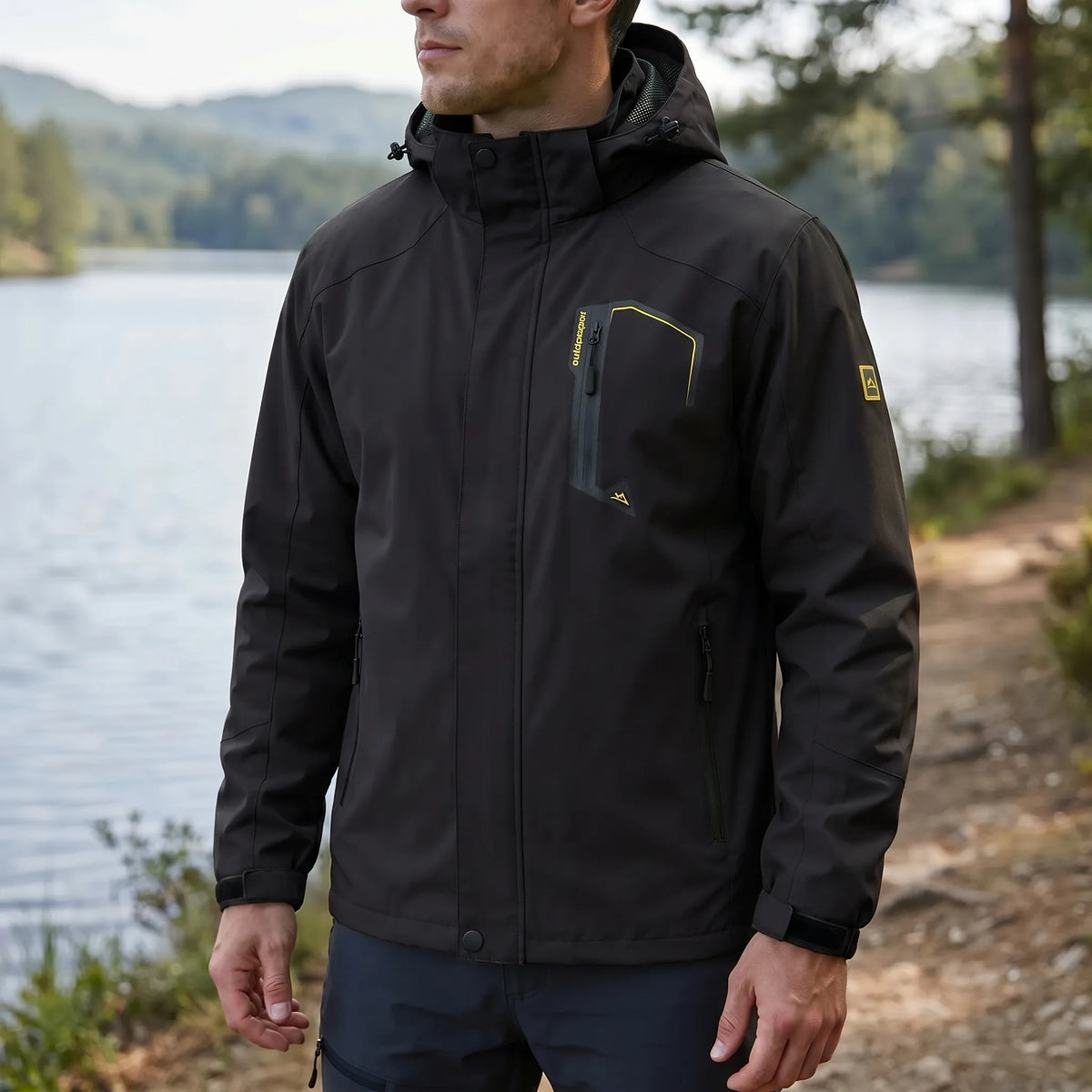 Lightweight windbreaker with water-repellent shell and adjustable hood