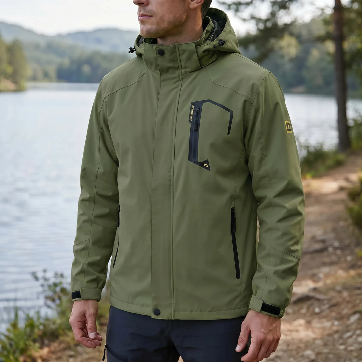 Lightweight windbreaker with water-repellent shell and adjustable hood
