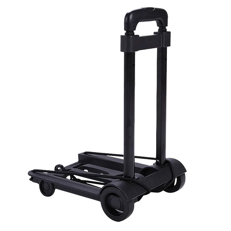 Foldable hand trolley with telescopic pull-rod handle and flat platform