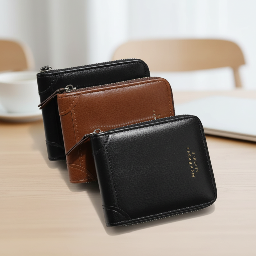 Men's compact zip around wallet with multiple card slots and coin pocket