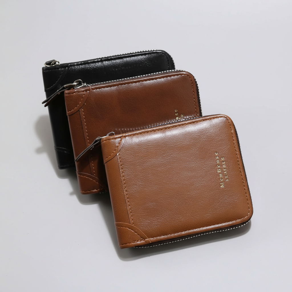 Men's compact zip around wallet with multiple card slots and coin pocket