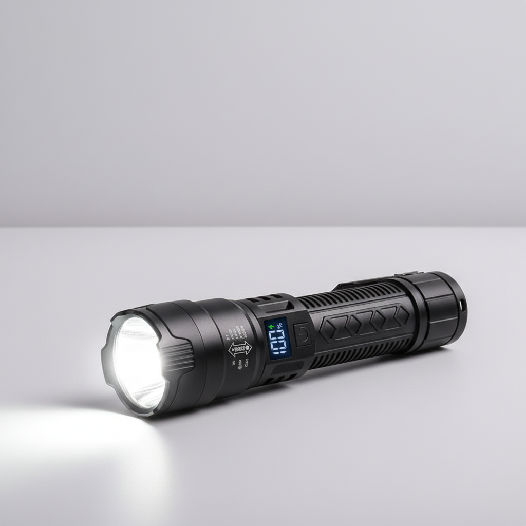 High power rechargeable LED torch with long-range beam and waterproof design