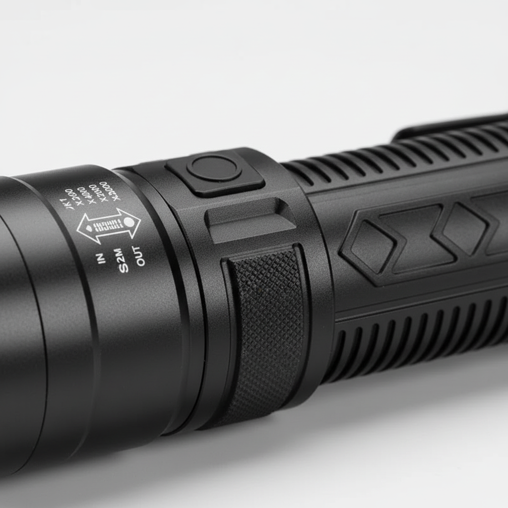 High power rechargeable LED torch with long-range beam and waterproof design