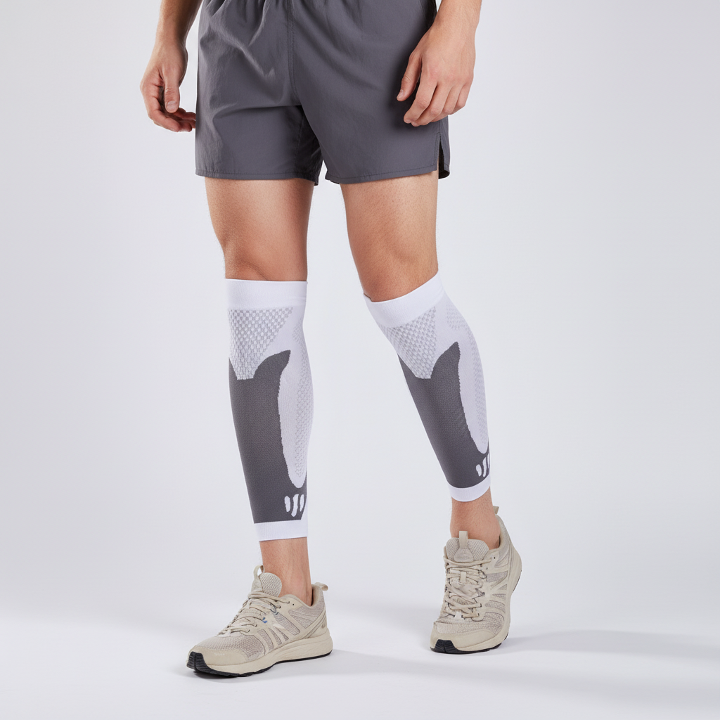 Compression calf sleeves with targeted support and breathable fabric
